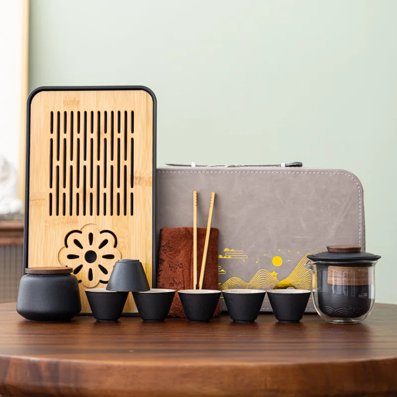 Travel Kung Fu Tea Set Home Ceramic Cover Bowl Tea Cup Portable Bag Business Gift Accompanying Gift Custom Printed Logo Teaset