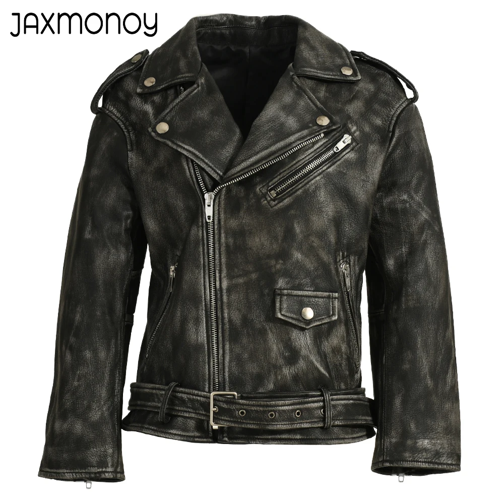 Jaxmonoy Women's Real Leather Jacket With Belt Ladies Spring Fashion Sheepskin Coat 2023 New Moto Biker Zipper Jacket Female