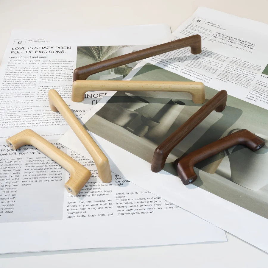 Solid Wood Bridge Shape Drawer Pulls for Kitchen Bedroom Wardrobe Natural Walnut or Beech Wood Door Handle Modern Home Decor