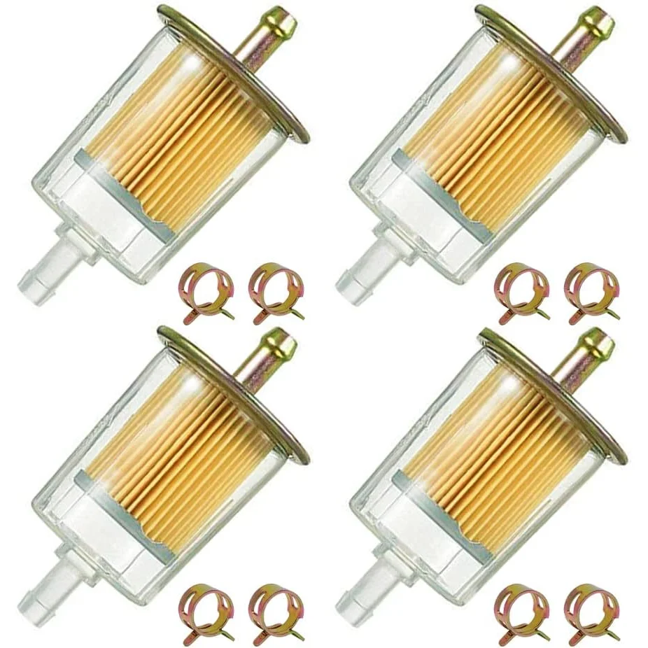 4 pieces of 5/16 inch universal fuel filters with 8 pieces of 14mm hose clamps, gas inline fuel filter replacement for motorcycl