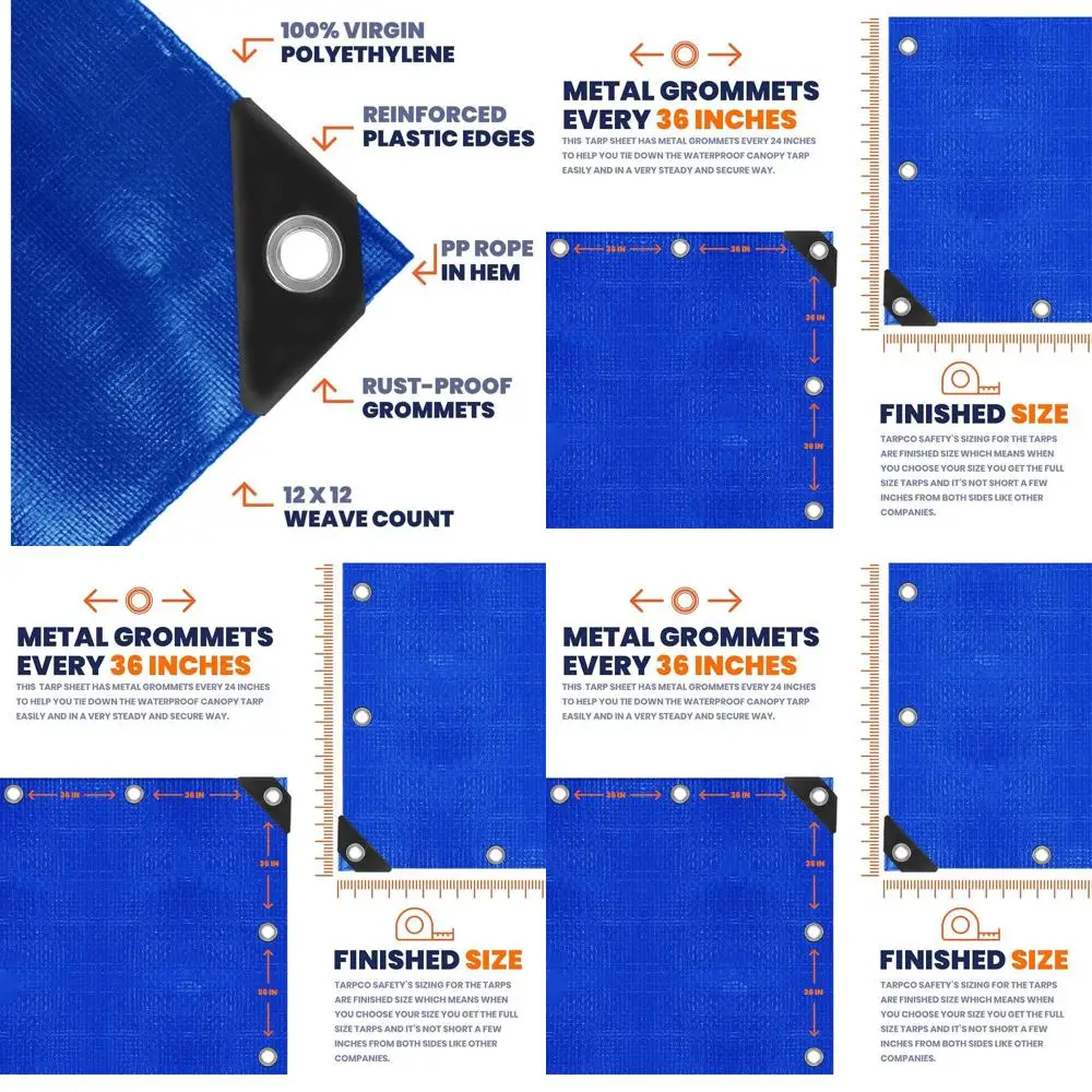 

Прочные водонепроницаемые УФ-стойкие полимерные тенты толщиной 7 мил с усиленными краями для кемпинга, патио, бассейнов и покрытия лодок (синие, 24x24)