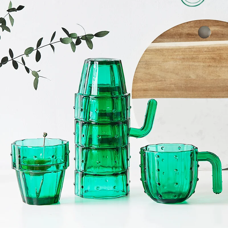 サボテンのガラスカップセット,積み重ね可能なコーヒーセット