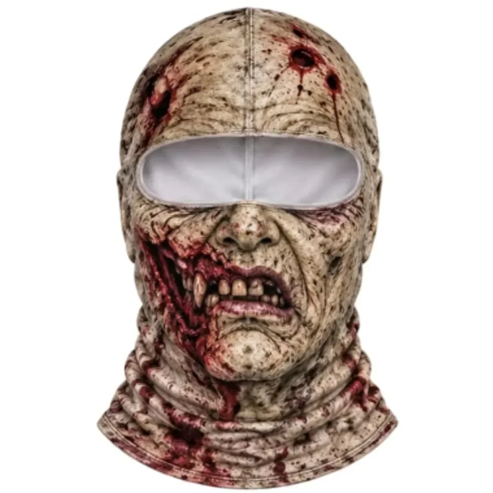 3D-geprinte balaclava met gezichtsmotief, volledige bedekking, ademend, met ooggaten, witte snor, elastische skimasker, capuchon