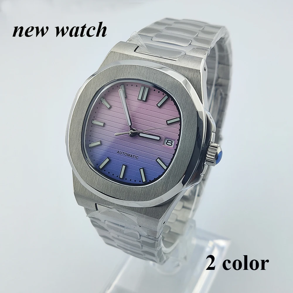 nh35 Watch 41mm Pink Blue No Logo Automatic Mechanical Watches Nautilus Waterproof Steel Strap WristWatch Sapphire Glass Case