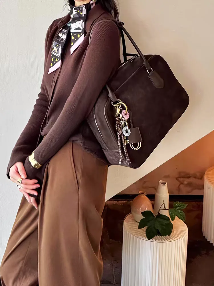 

Women's Bowling Bag Suede Commuter Bag Retro Feelings Boston Bag oulder Bag Soft Hand Feel Zipper Closure Casual Leisure