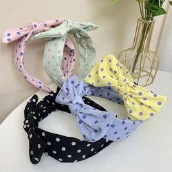 Versão Coreana de Polka Dot Fabric Hairband para Mulheres, Headband Clássica, Doce e Bonito, Quadrado, Orelhas de Coelho, abas largas, Headband, Moda