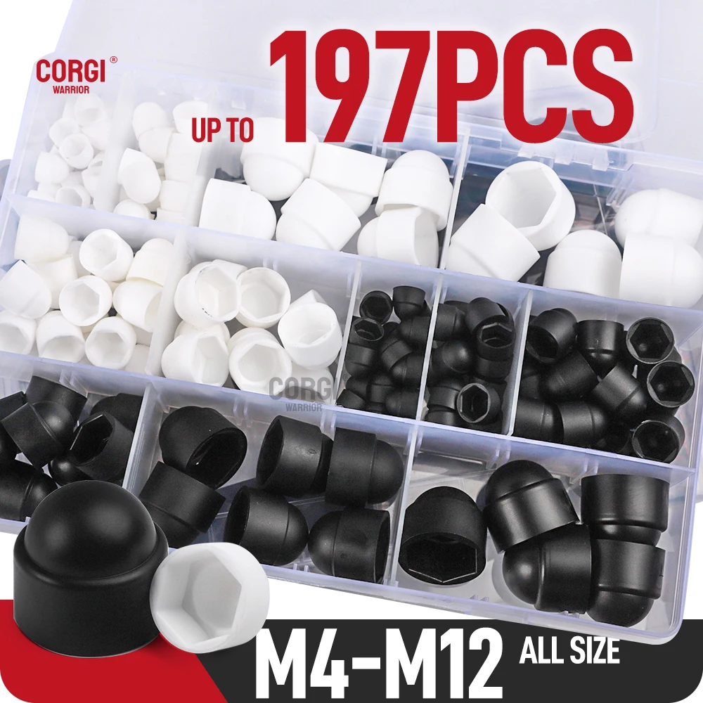 Up To 197 Hex Bolt Covers Screw Caps Assortment Kit M4 M5 M6 M8 M10 M12 Plastic Black White Fitting Cap Nylon Nuts Protection