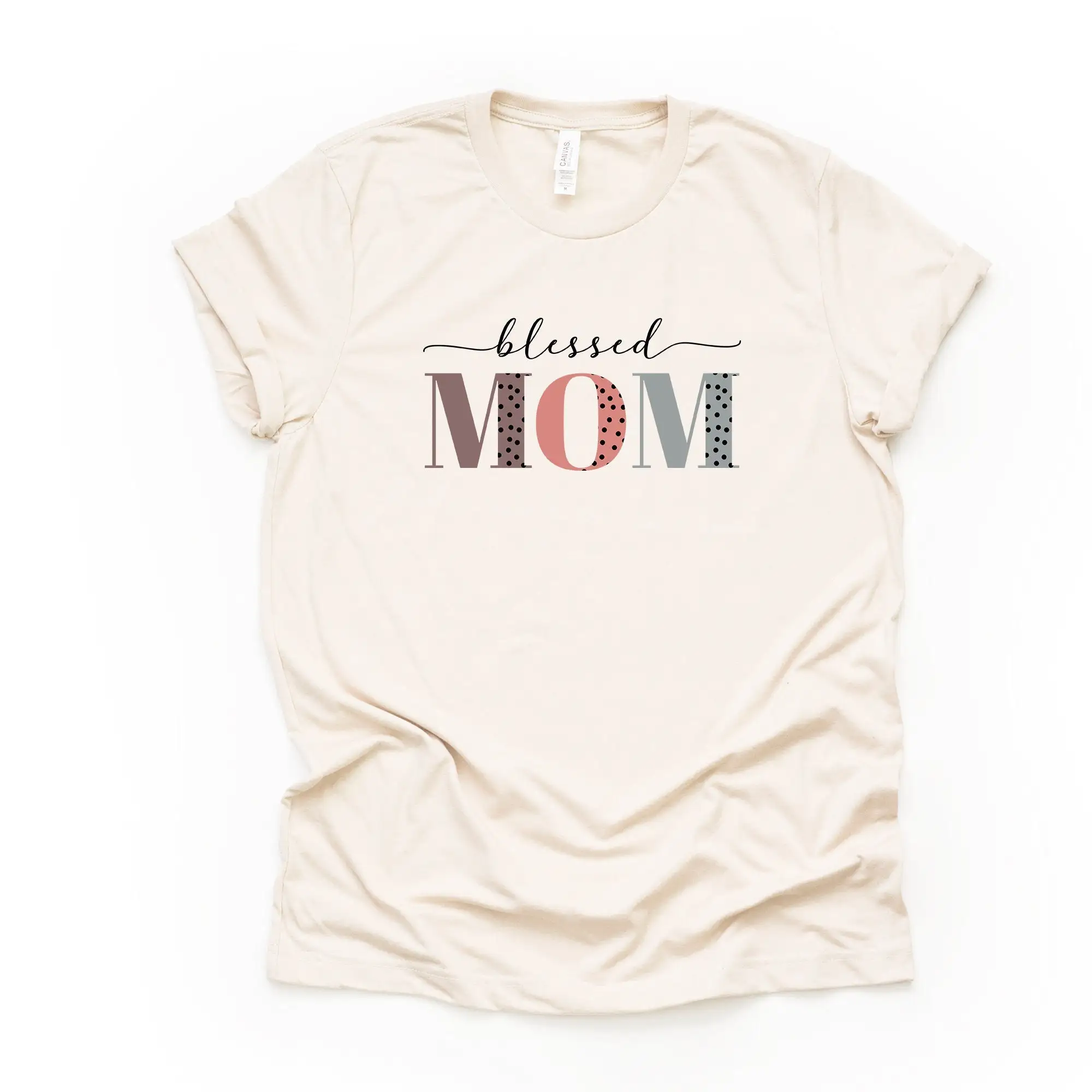 Blessed Mom For With Mauve Dusty Blue Letters Design On Premium Bella Canvas Unisex Shirt 2X 3X 4X Plus Sizes