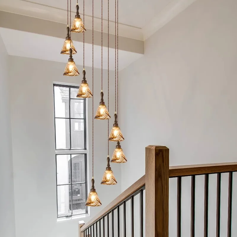 

French Inspired Crystal Glass Chandelier Pendant Light for Villa Staircase Indoor Hanging Luminaire Lighting Decoration