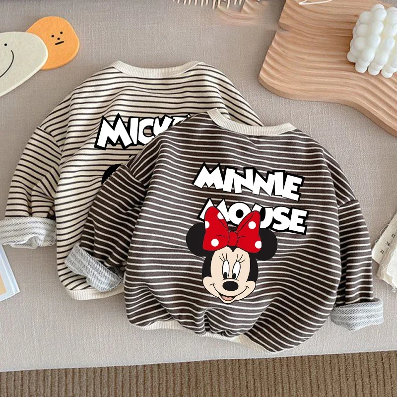 Disney Mickey Mouse 1-8T Cotton Children Clothing Long Sleeve T-shirts Striped Boy Girl Tops Kids T-shirt Autumn Spring Tee Kids