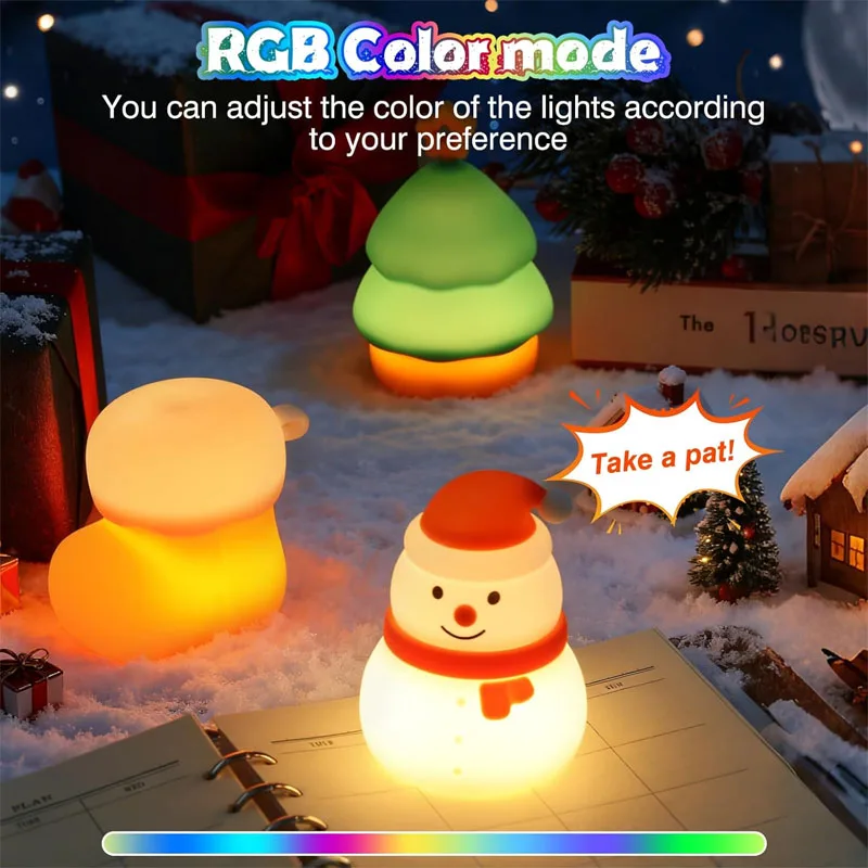 Natal nightlight recarregável regulável natal boneco de neve lâmpada para berçário crianças pendurado mole silicone presentes decoração do feriado