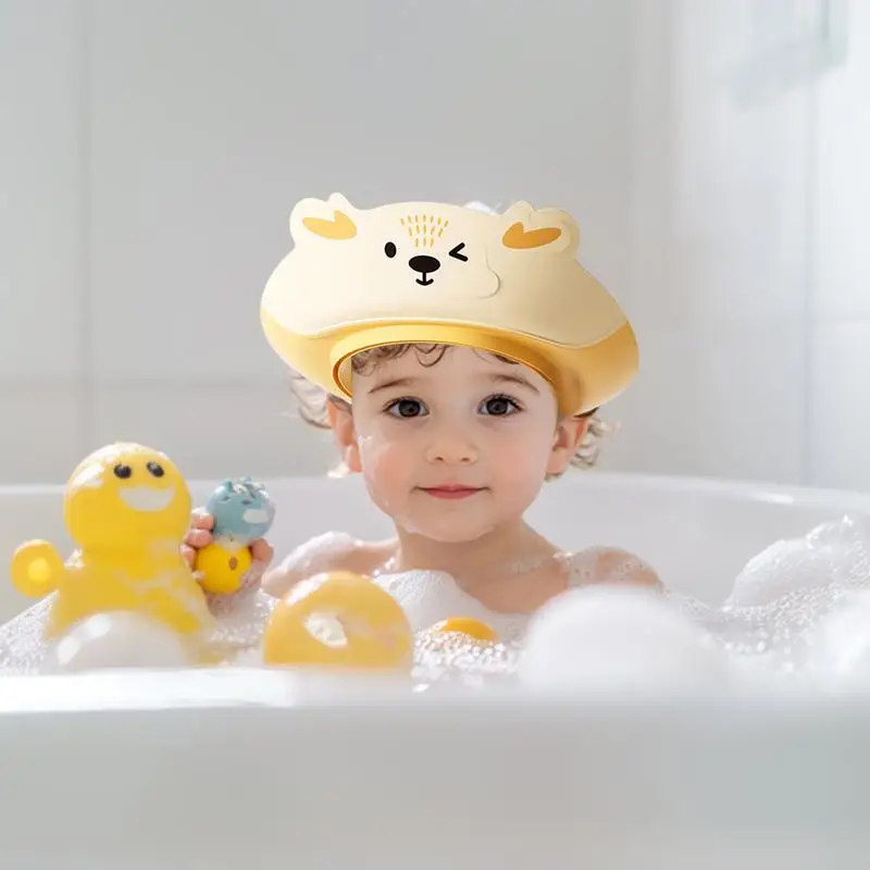 Cappello da bagno per bambini, visiera da bagno per bambini, protezione per le orecchie regolabile, cappello da shampoo, forniture per la doccia per bambini, per capelli di ragazzi e ragazze