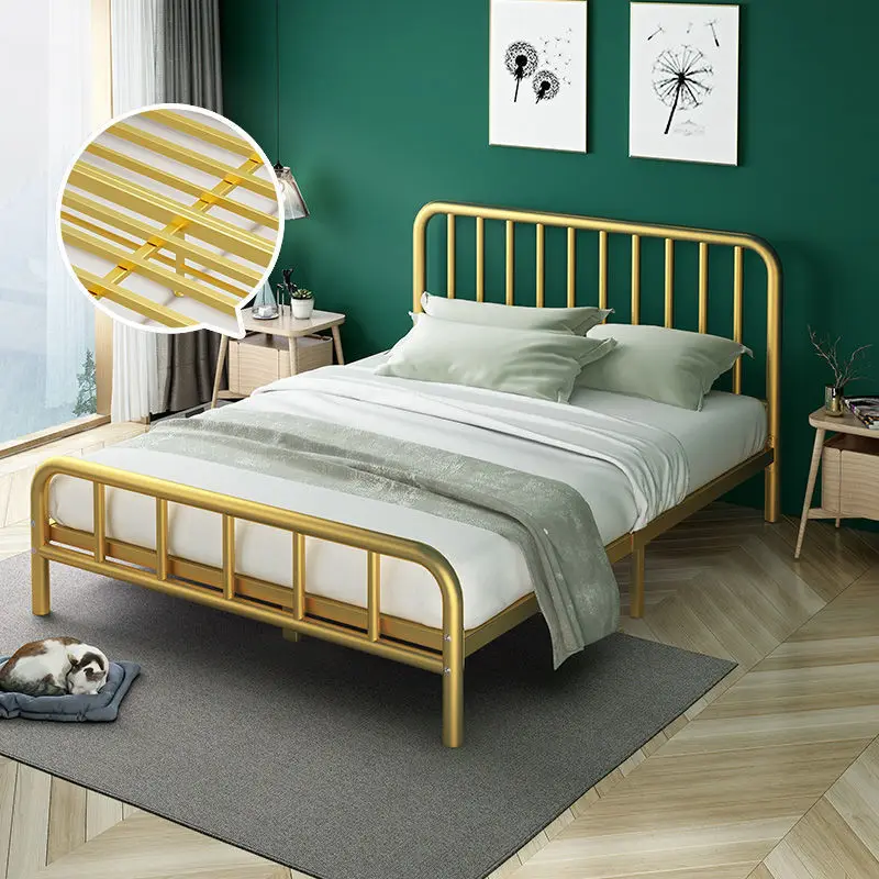 

ins wind European wrought iron bed ultra-thick home Nordic bed rental room reinforced nap thickened double bed 1.5 meters stable