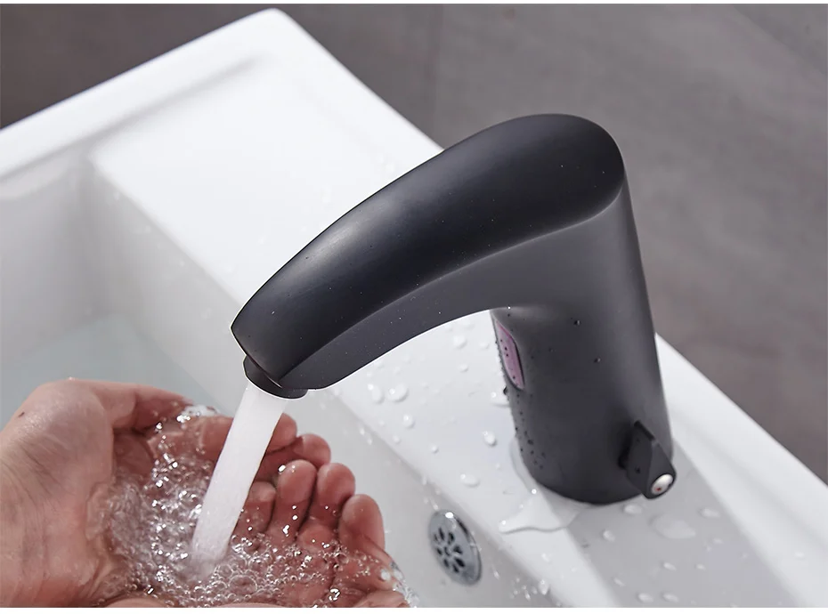 Black Bathroom Faucet Electric Automatic Sensor Faucet Touchless Kitchen Sink Basin Battery Power Hot And Cold Water Mixer Taps