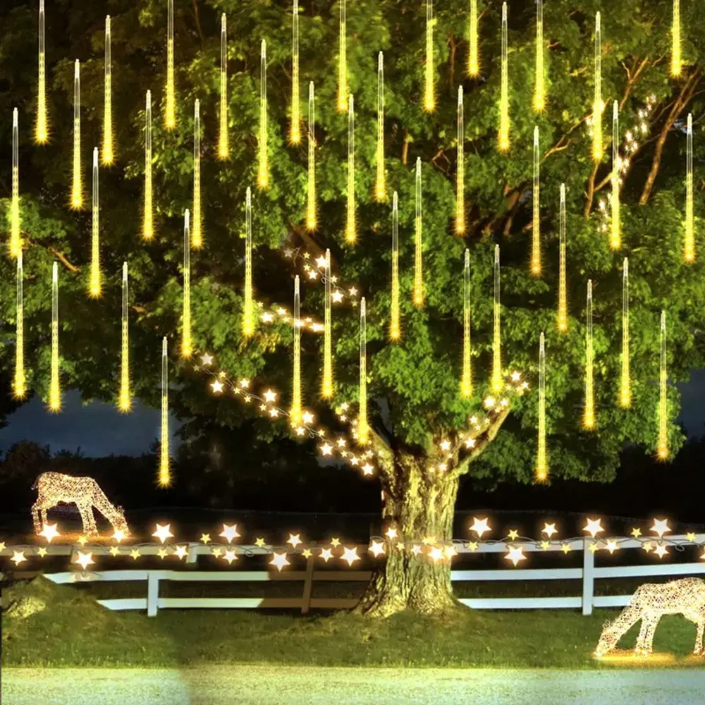 Imagem -02 - Natal Led Meteor Shower Rain Lights Outdoor Falling Raindrop Fairy String Light para o Natal Holiday Party Patio Decor