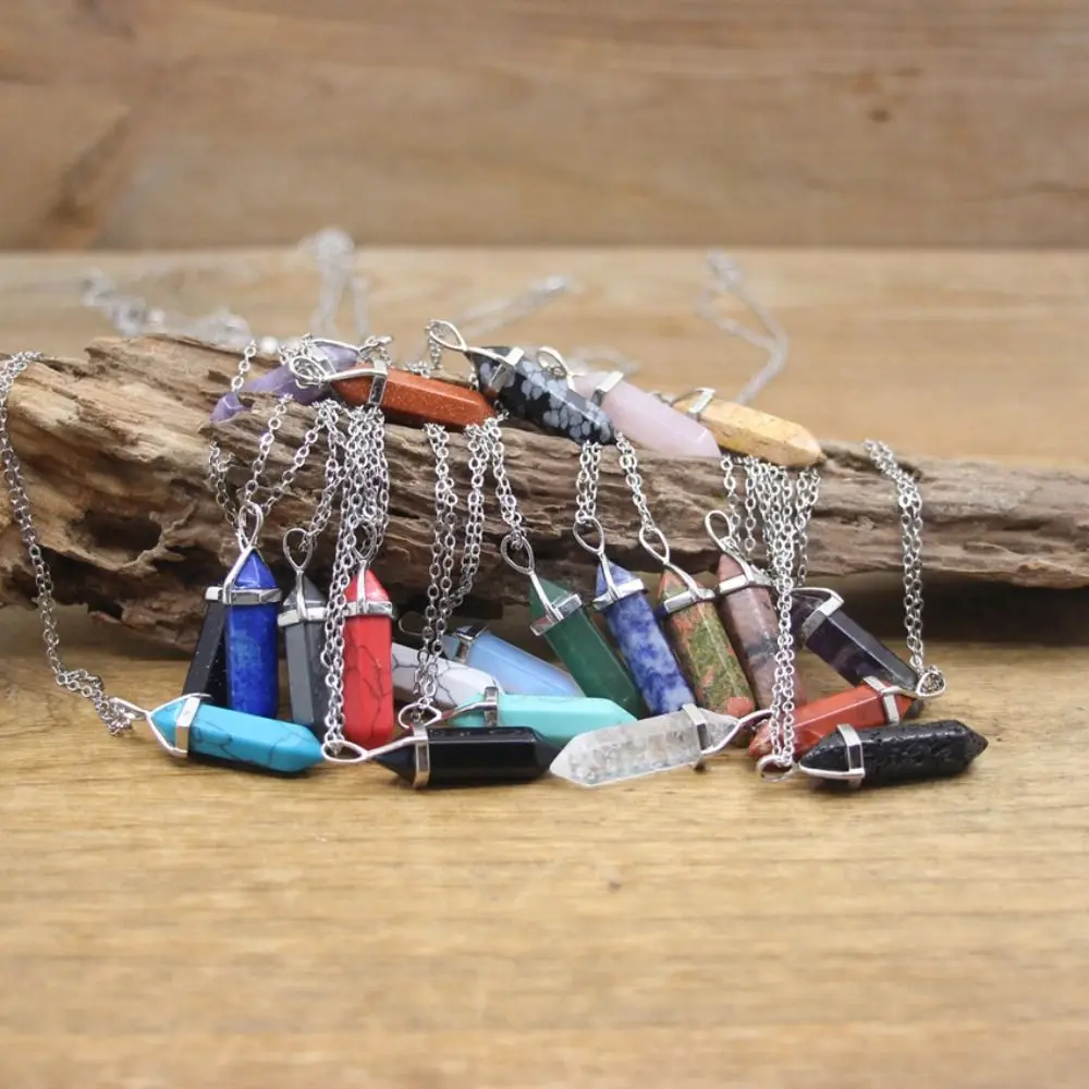 Necklace Accessories Hexagon Column Pendant Multicolor Natural Stone Necklace Ornament Jewelry Accessories DIY Jewelry Making