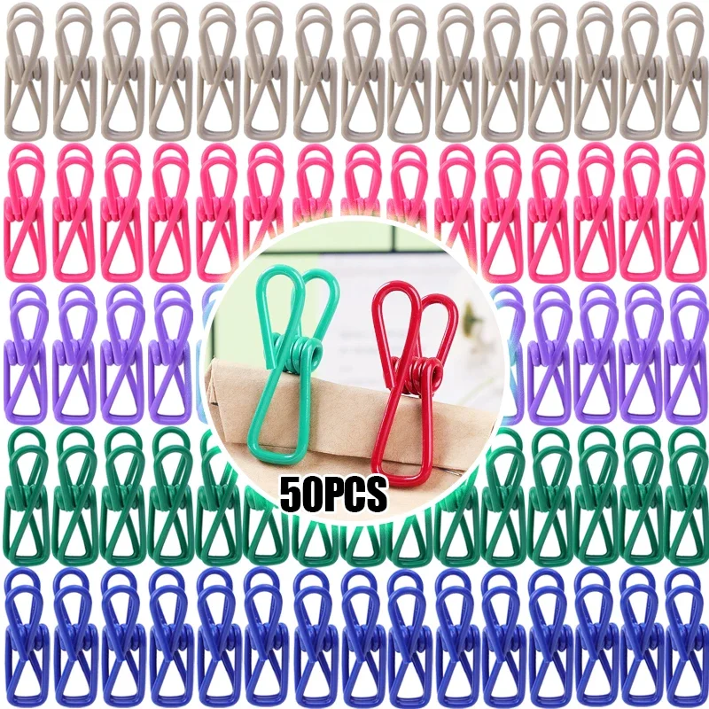 50/1pcs Mini Bag Sealing Clip Portable Colorful Kitchen Food Snack Storage Bag Clips Sealer Metal Clamp Kitchen Organization