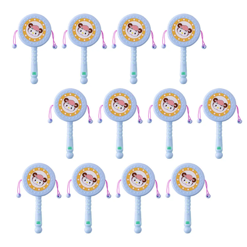12 pezzi fischio sonaglio-tamburo cartone animato tamburo a mano agitando sonaglio per bambini prima educazione cognitiva per bambini giochi all'interno all'aperto
