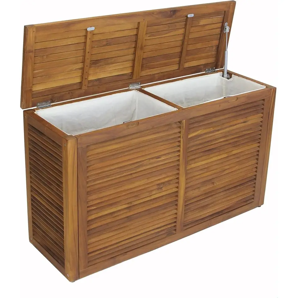 Nila Teak Louvered Double Hamper Stylish Storage