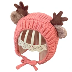 Infant Winter Beanie Hat Earflap Warm Reindeer Antlers Animal Knitted