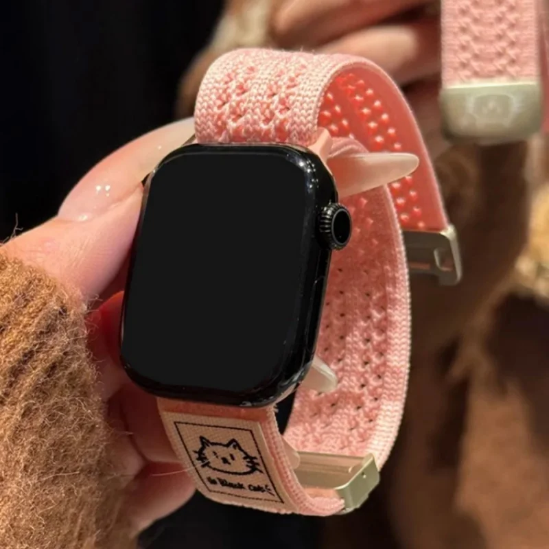 Correa magnética de gato bonito de Corea para Apple Watch Series S10 9 8 7 6 5 SE 38 40 41mm 42mm 44mm 45mm 46mm 49mm correa de nailon para mujer