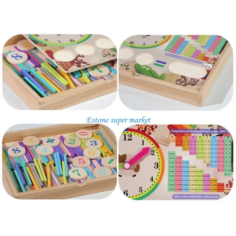 

090B Wooden Counting Math Toy Set with Number Cards and Rods for Kids Learning Multifunctional Calculation Math Toy