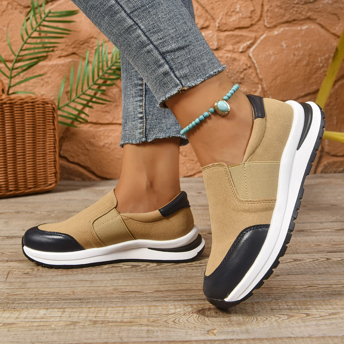 السيدات أحذية مفلكنة الربيع والخريف الترفيه سميكة سوليد جولة الرأس بلون الفم الضحلة أحذية رياضية حجم كبير #6