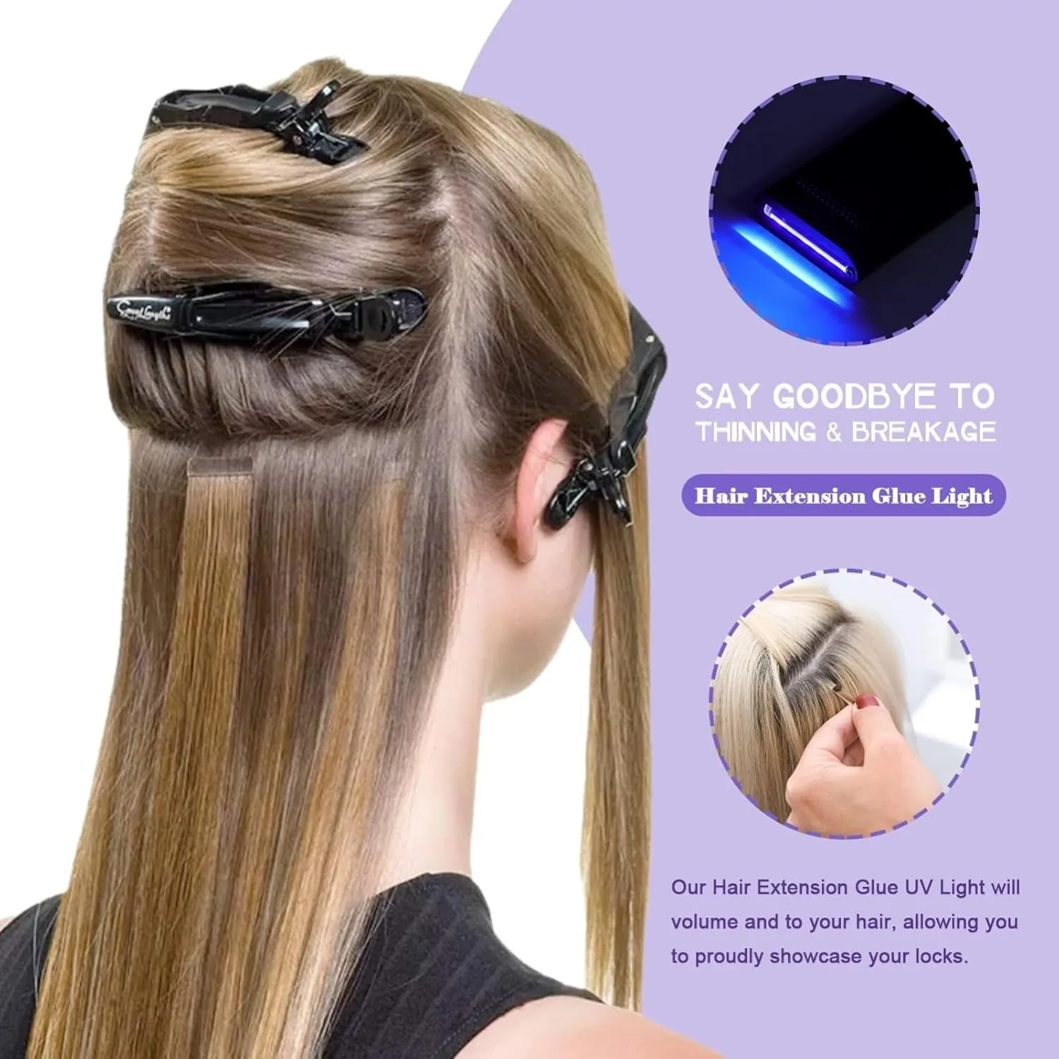 Ferramenta de extensão de cabelo com luz v portátil, cola de secagem rápida, salão de beleza, enxerto rápido, cabelo invisível sem vestígios, luz de cura uv