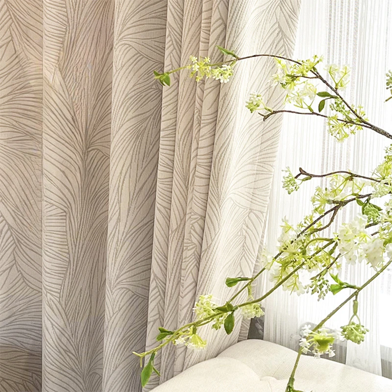 Customized Modern Simple High-end Leaf Line Double-sided Chenille Jacquard Curtains for Living Dining room Bedroom