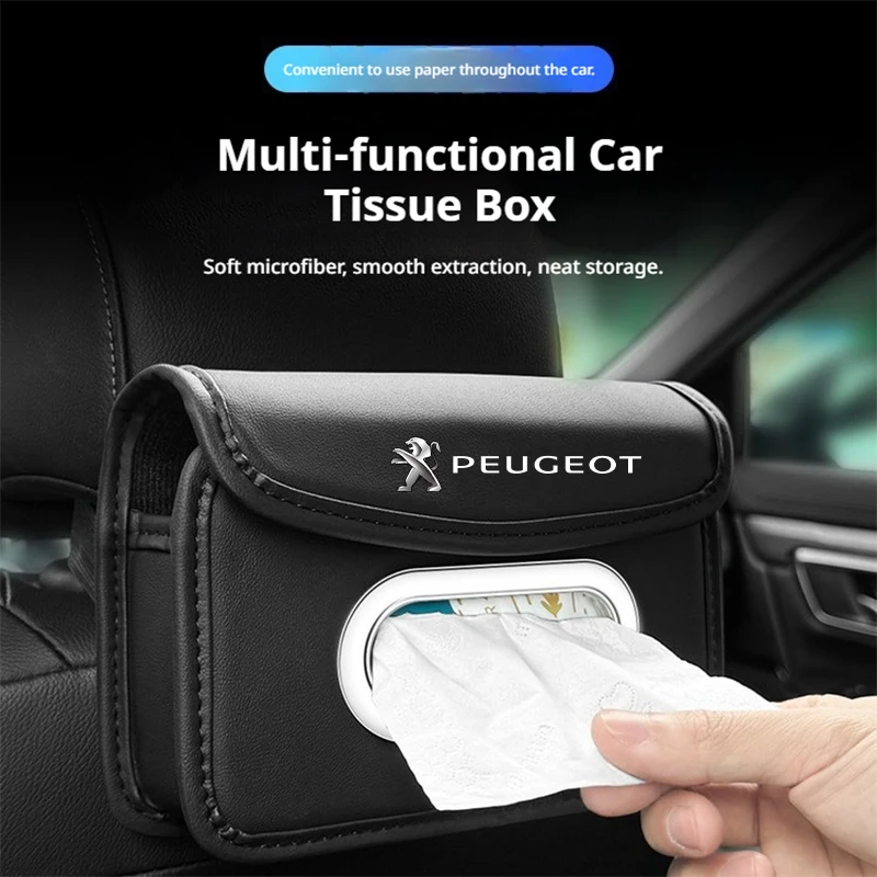

1Pc Leather Car Tissue Box for Peugeot 408 508 2008 5008 308 3008 208 206 307 301 207 407 107 Back Seat Hanging Tissue Holder