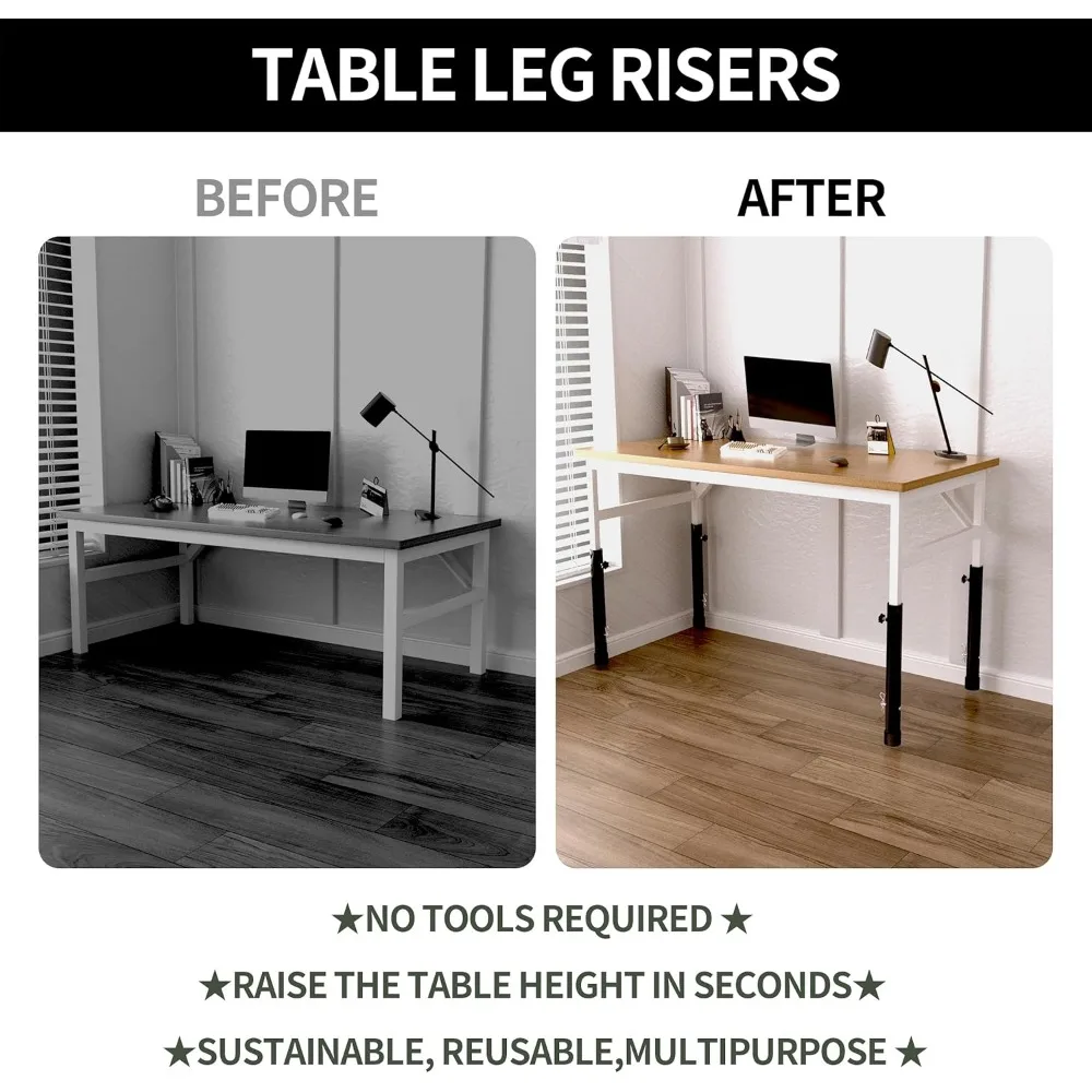 Adjustable Height Table Leg Extensions, 8 Pack, 4 Level Settings, Suitable for Straight or Bent Legs, 3.6 to 9.9 Inches Incremen