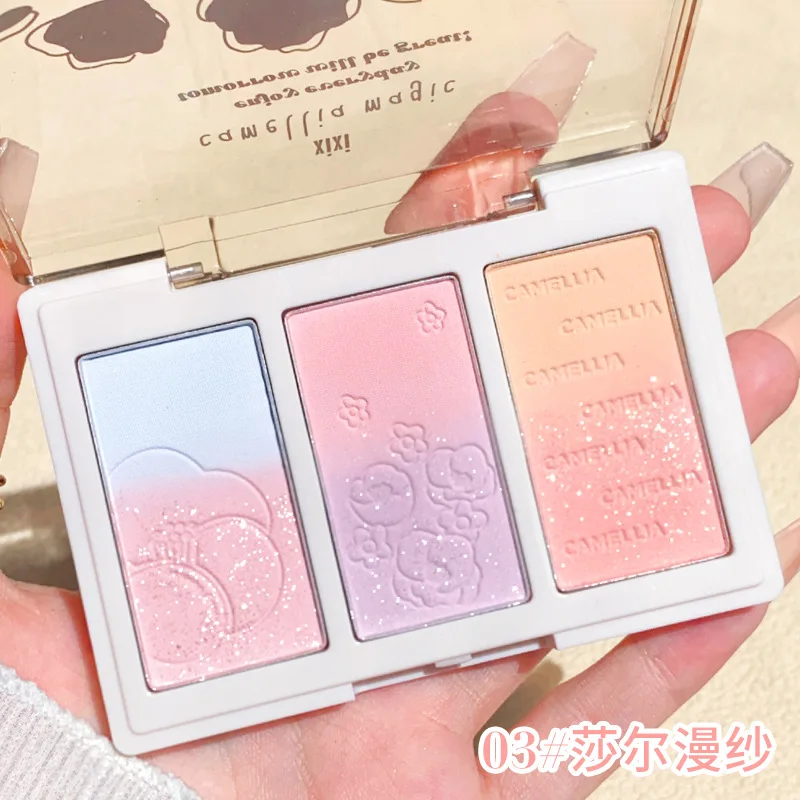 블러시 파우더 팔레트 페이스 블러셔, 하이라이터 윤곽 메이크업 팔레트, 블루 페이스 브라이트닝 글리터, 파인 쉬머 파우더, 3 색  Best5
