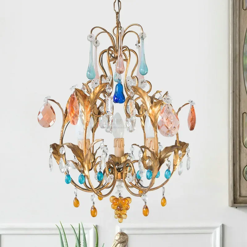 French retro restaurant chandelier neoclassical living room study candle lamp American rural garden bedroom crystal lamp