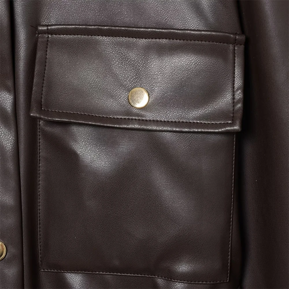 Herbst und Winter neue Damenbekleidung Mode lässig Temperament einfaches Kunstleder mit Gürtel lange Jacke