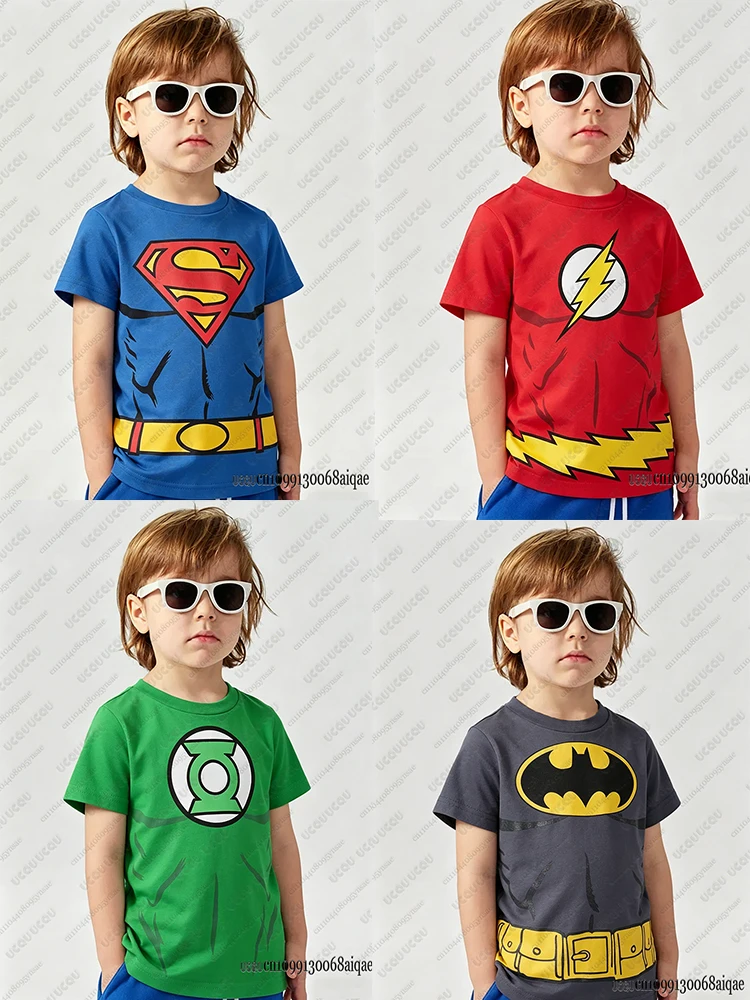 Ropa de cosplay de personajes clásicos de DC Comic, camisetas clásicas de Batman, Superman, The Flash, camiseta de cosplay para fiesta familiar, camiseta para niños
