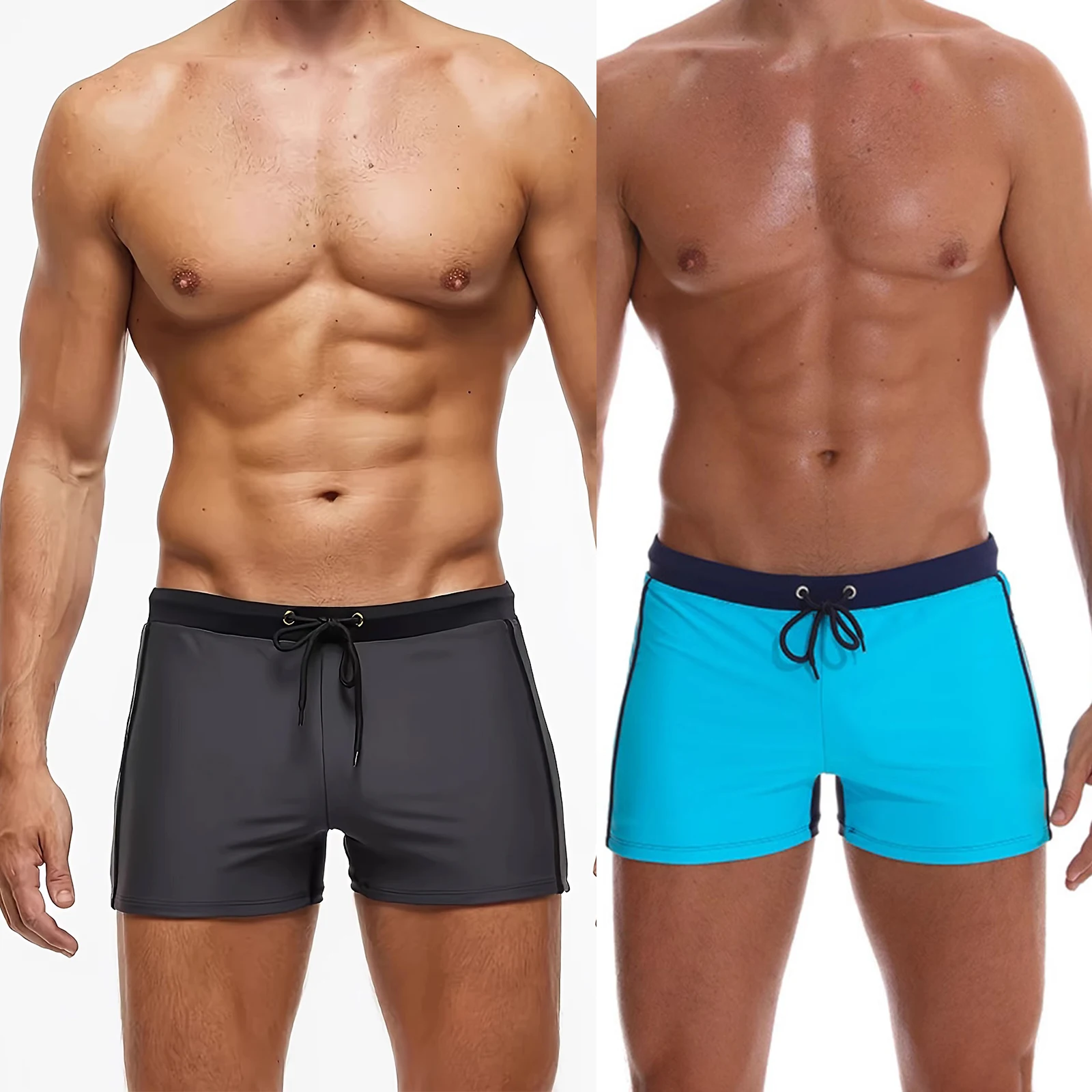 

Мужские облегающие плавки, модные контрастные цвета, эластичные пляжные шорты на шнурке, летние купальники, купальные костюмы