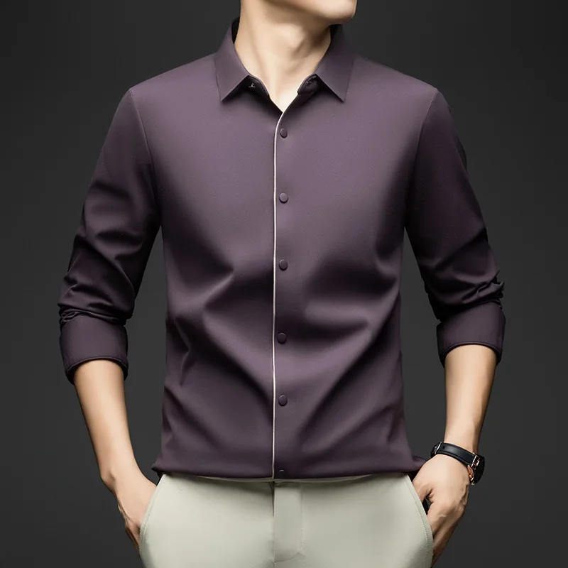 

Новая бесшовная мужская рубашка с длинными рукавами и амиаком Jin, весенне-осенняя фиолетовая рубашка-кардиган, повседневная свободная основа