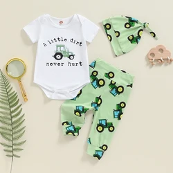 2024-04-26 Lioraitiin Newborn Baby Boys Outfits Farm Clothes Short Sleeve Tractor Print Romper + Pants + Hat Set Clothes