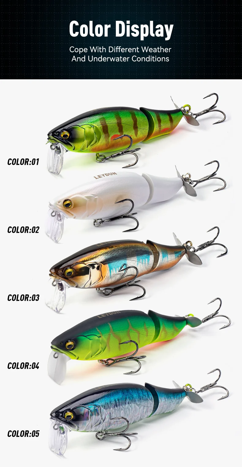 LEYDUN JACK Pro Minnow Angelköder Schwimmend mit Rotierendem Schwanz 105mm 28g Harte Köder Geräuschesystem Wobbler für Barsch und Hecht – Detail 8