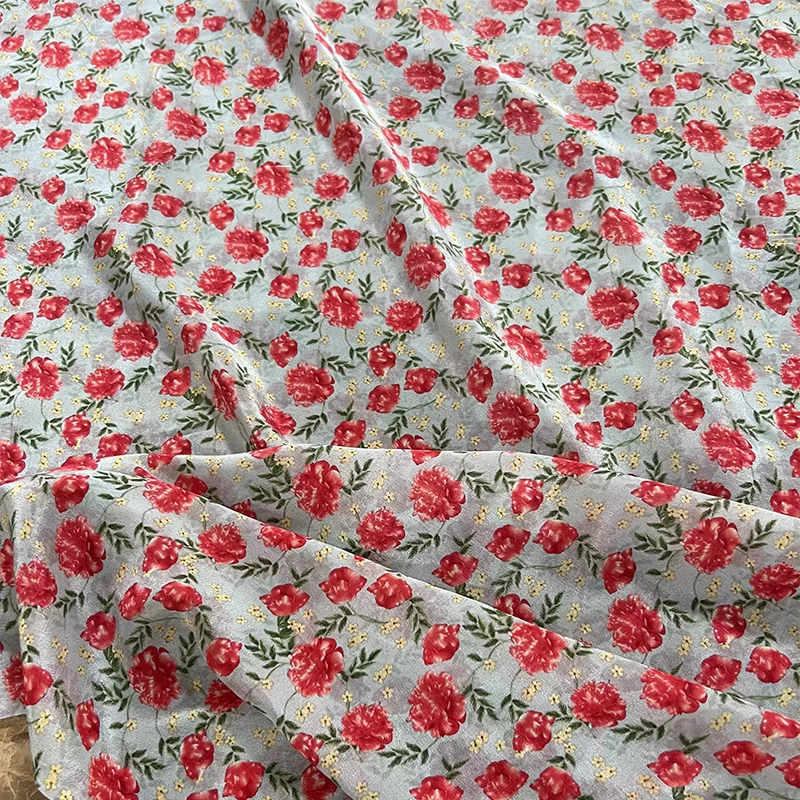 

1 meter 100% Mulberry Silk 15 momme Crepe Silk Fabric Green Floral Printed 140cm 55" wide by the yard XX415