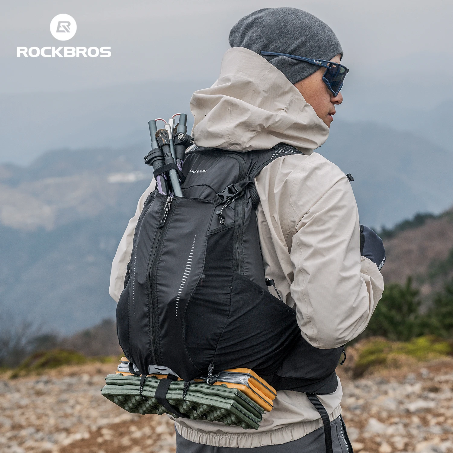 ROCKBROS Rainproof Backpack Expandable 19L Large Capacity Tactical Backpack Cycling Hiking Trekking Outdoor Sports Travel Bag