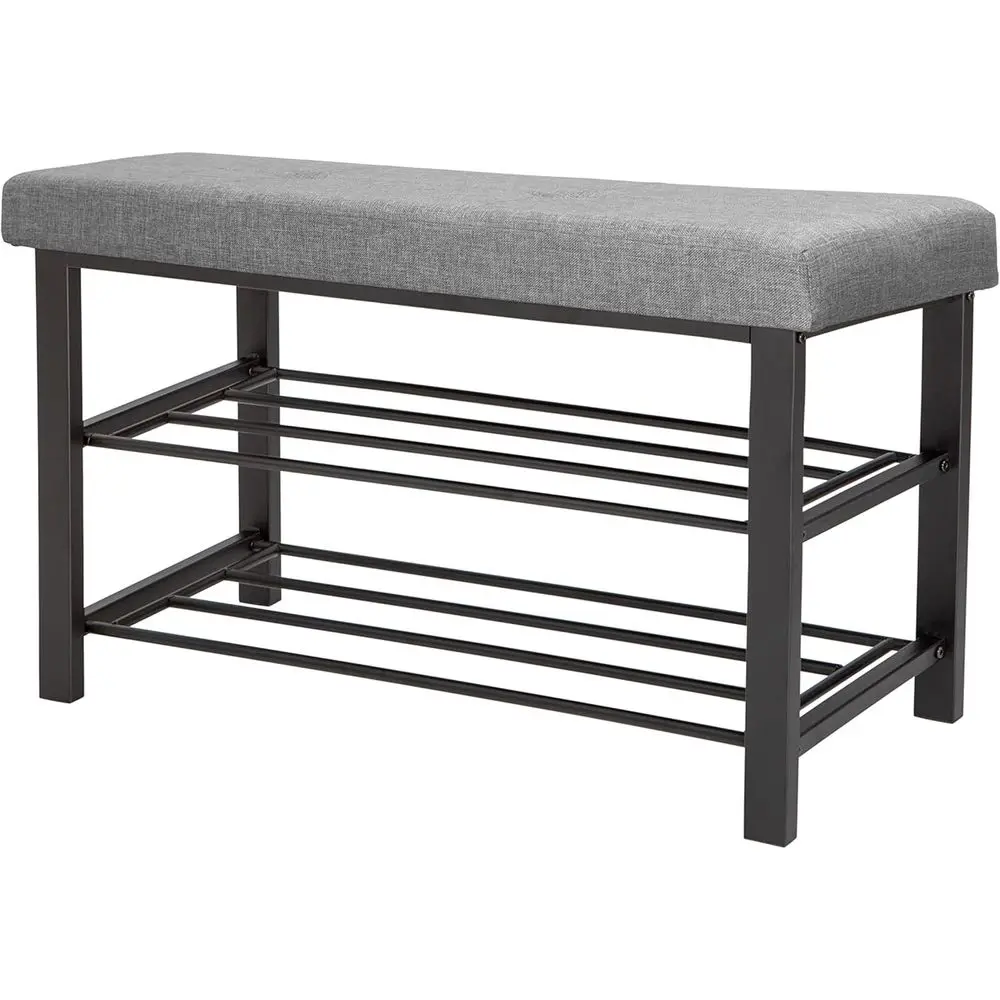 

Storage Bench, Shoe Rack, Ottoman, Tuted, Padded Seating or Entryway, Bedroom, Closet & Hallway, Grey