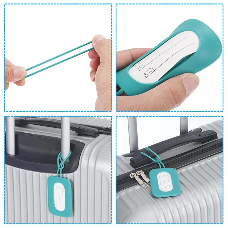 Etichetta per bagagli in silicone Uomo Donna Nome valigia Etichetta per bagagli Etichette per aereo impermeabili anti-smarrimento Accessori per etichette appese da viaggio