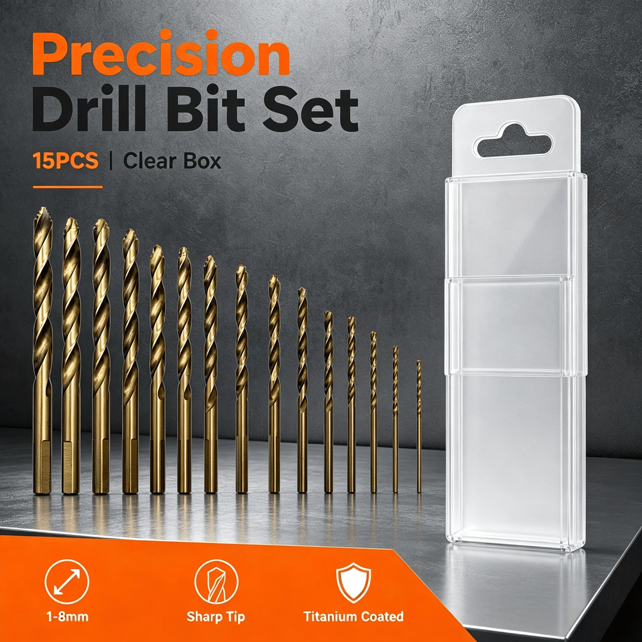 1. 15PCS Titanium Coated Twist Drill Bit Set 1-8mm HSS Drill Bits For Wood Metal Plastic DIY Drilling Tools With Storage Box