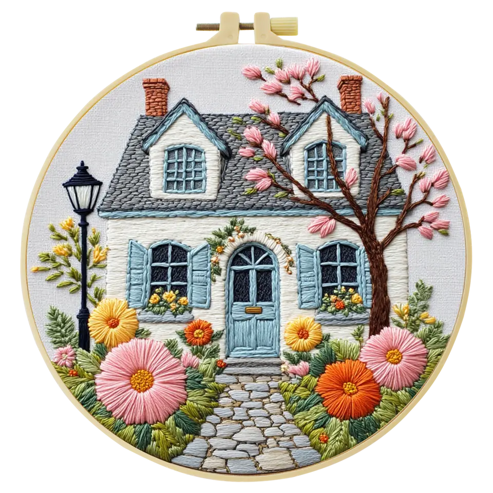 قطعة واحدة 20X20 سم/7.87 بوصة حديقة أمام المنزل مجموعة بدء التطريز DIY مجموعة للمبتدئين فن الرسم والخياطة - 4