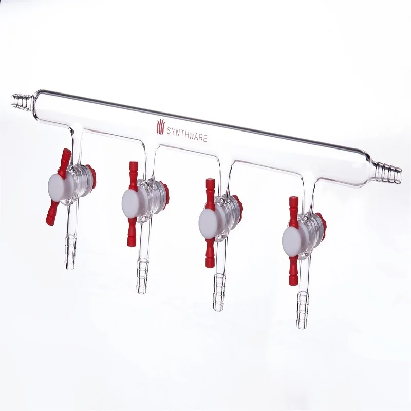 SYNTHWARE Vacuum gas distributor with single row pipe, VACCUM MANIFOLD, PTFE STOPCOCKS, Borosilicate glass, M49