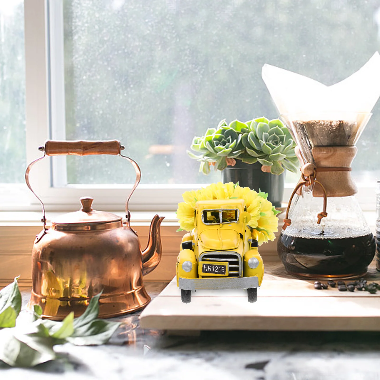 

Sunflowers Truck Decor Tabletop Centerpiece Home Festival Adornment Bees Party Ornament Rustic Table Decorations