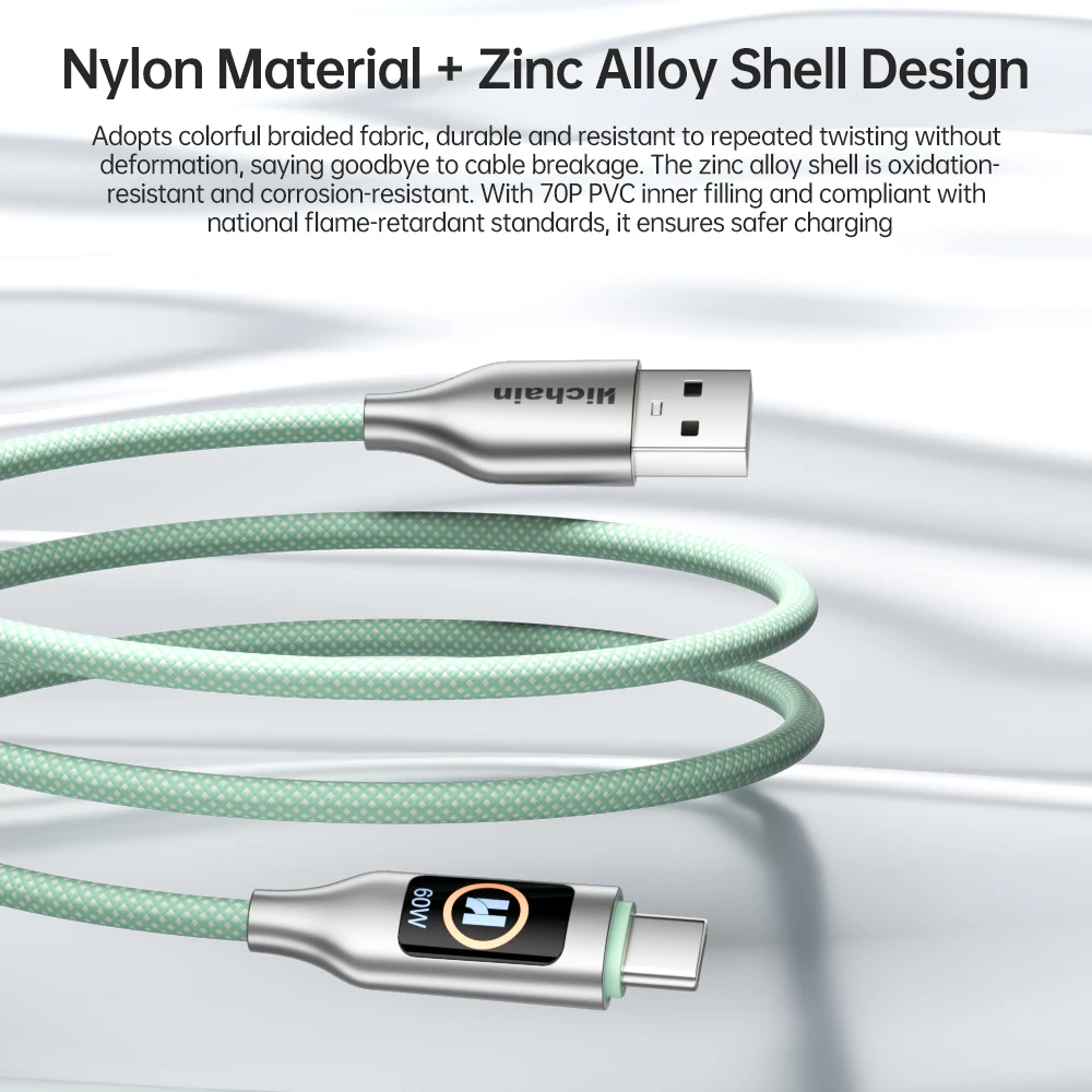 1PC/2PCS USB A TO C Fast Charging Cable For iphone PD15W Nylon Braided 480Mbps Data Cord With LED Light For Laptop Tablets