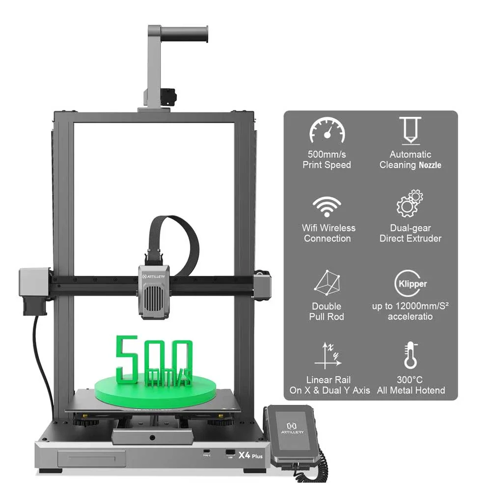 Artillerie Sidewinder X4 Plus 3D-printer, 500 Mm/s Afdruksnelheid, 300 ℃ Hoge Temp Afdrukken, Xy-Metalen Lineaire Geleiderail