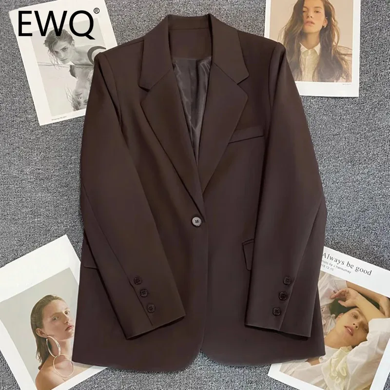 

EWQ Office Lady Solid Blazer Women Versatile Notched Long Sleeve Single Button Loose Fit Coat Clothing 2024 Autumn New 27X671